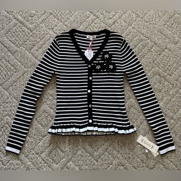 Nanette Lepore Black & White Striped Cardigan Top NWT - Picture 2 of 8